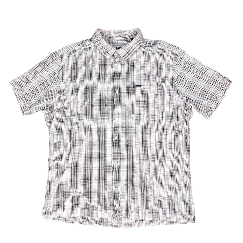 Barbour Deanhill Short Sleeve Button Up Regular Shirt Pink Plaid Size Medium - Picture 1 of 6